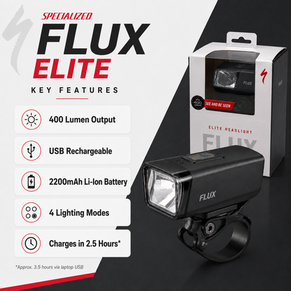 Specalized FLUX ELITE LED USB Rechargeable Cycling Headlight 400 Lumens