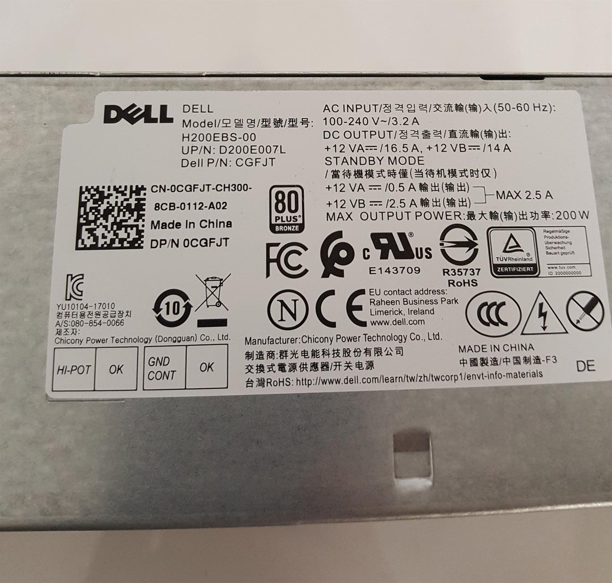 Dell Optiplex 3060 200W Power Supply Unit 0CGFJT CGFJT