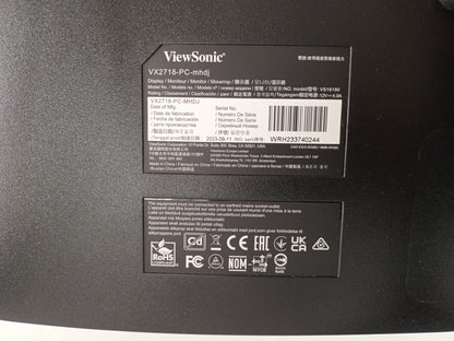 ViewSonic VX2718-PC-MHDJ 27" HDMI DP 1920x1080 Curved Gaming Monitor With Stand & PSU