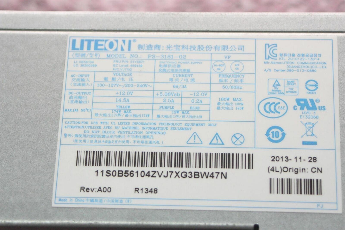 Lenovo ThinkCentre E73 180W LiteOn Power Supply Unit 54Y8871 PS-3181-02