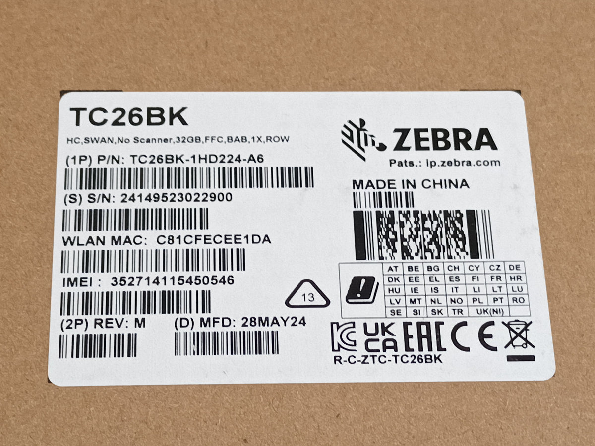 Zebra TC26BK TC26BK-1HD224-A6 Android 13 32GB Mobile Touch Computer 
