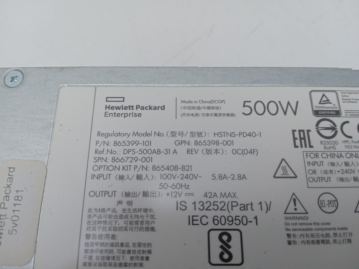 HP ProLiant DL380 GEN10 500W Server Power Supply Unit 865399-101 865398-001