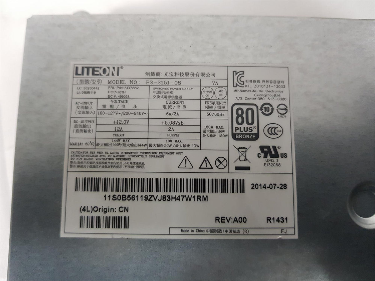Lenovo ThinkCentre E93z AIO 150W LiteOn Power Supply Unit 54Y8882 PS-2151-08