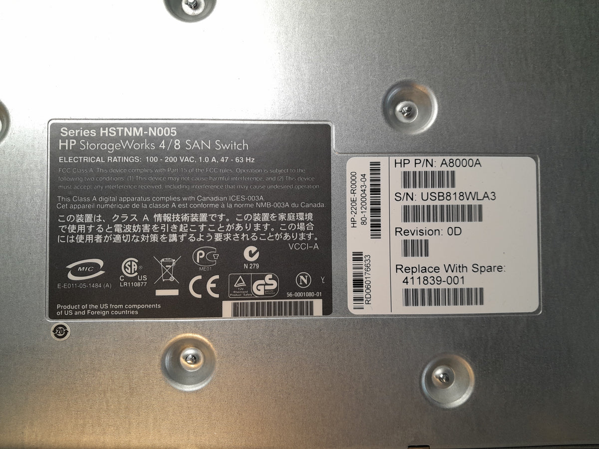 HP StorageWorks 4/8 SAN Switch HSTNM-N005 A8000A 411839-001 