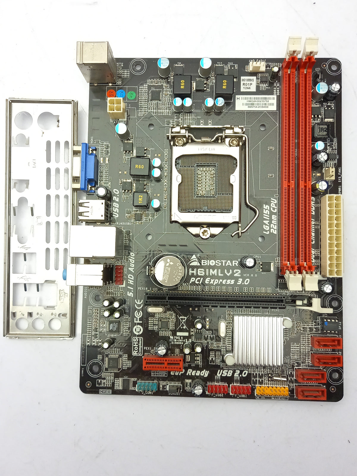 BioStar H61MLV2 DDR3 LGA 1155 Motherboard With I/O Shield