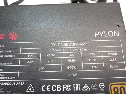 XPG PYLON 550W ATX Non-Modular Desktop PC Power Supply Unit PYLON550BRONZE