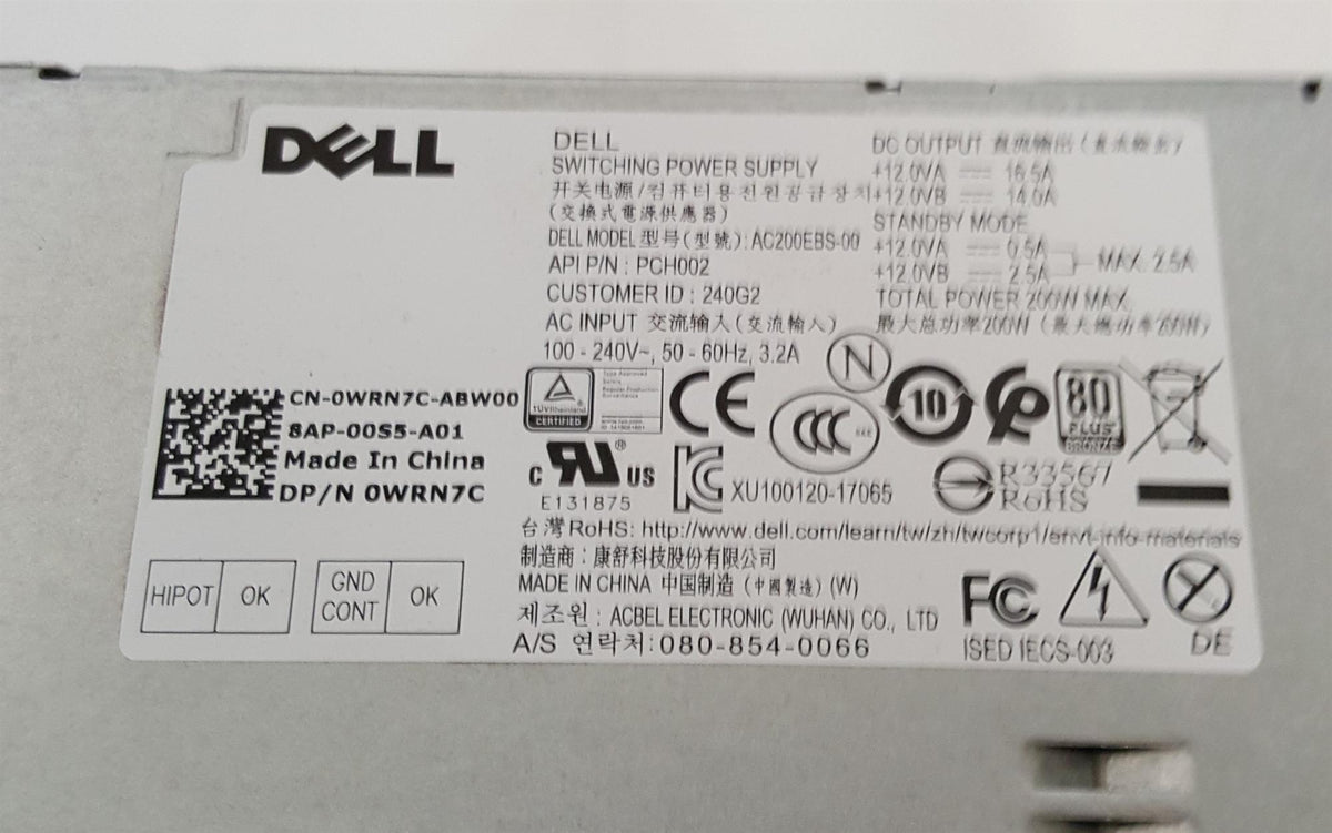 Dell Optiplex 3060 200W Power Supply Unit 0WRN7C WRN7C