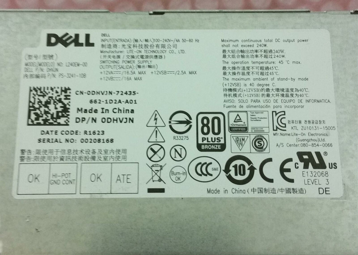 Dell OptiPlex 3040 5040 SFF 240W Power Supply Unit 0DHVJN DHVJN