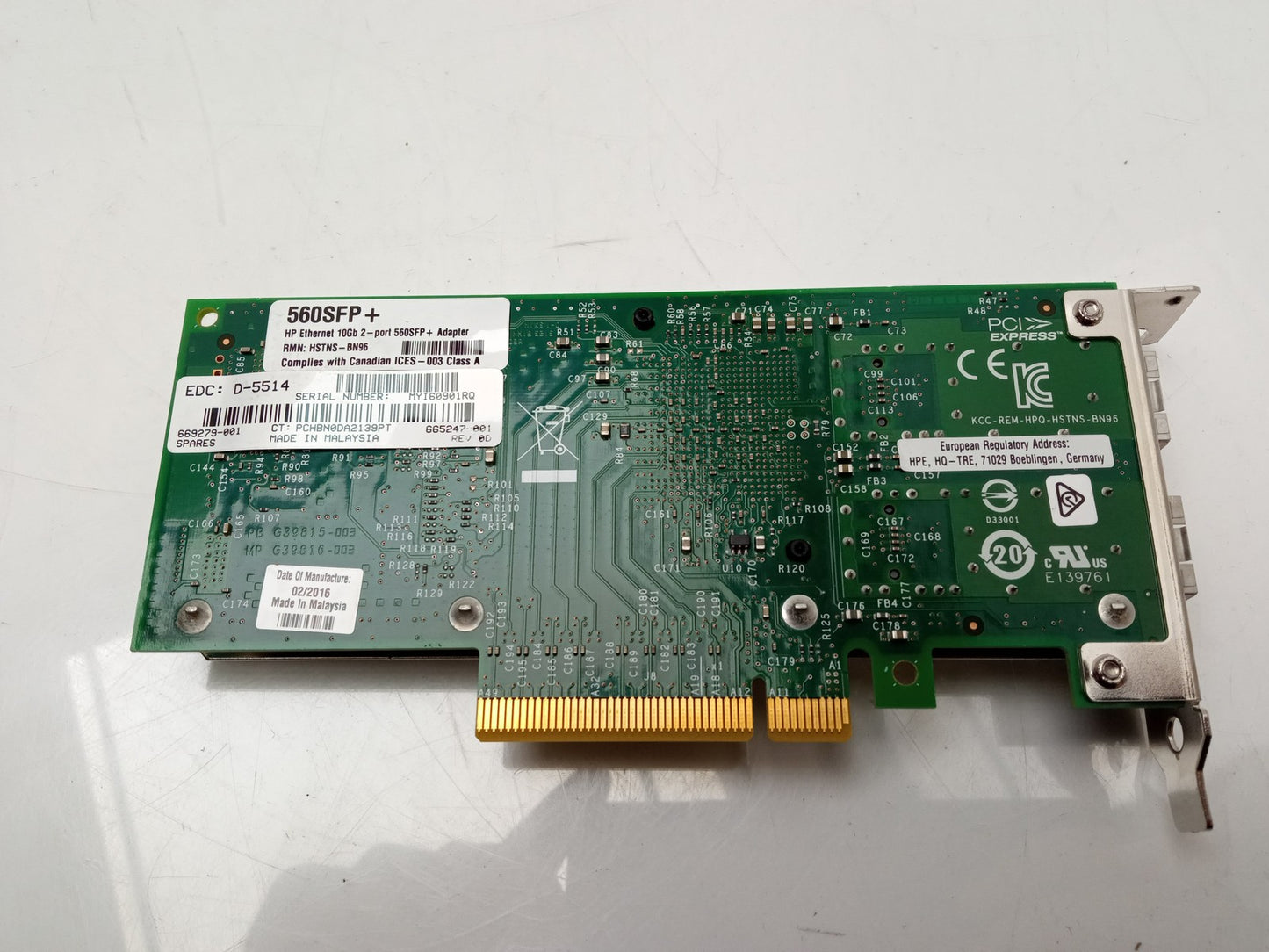 HP 560SFP+ Dual Port 10GbE SFP+ LP Network Interface Card 665247-001 669279-001