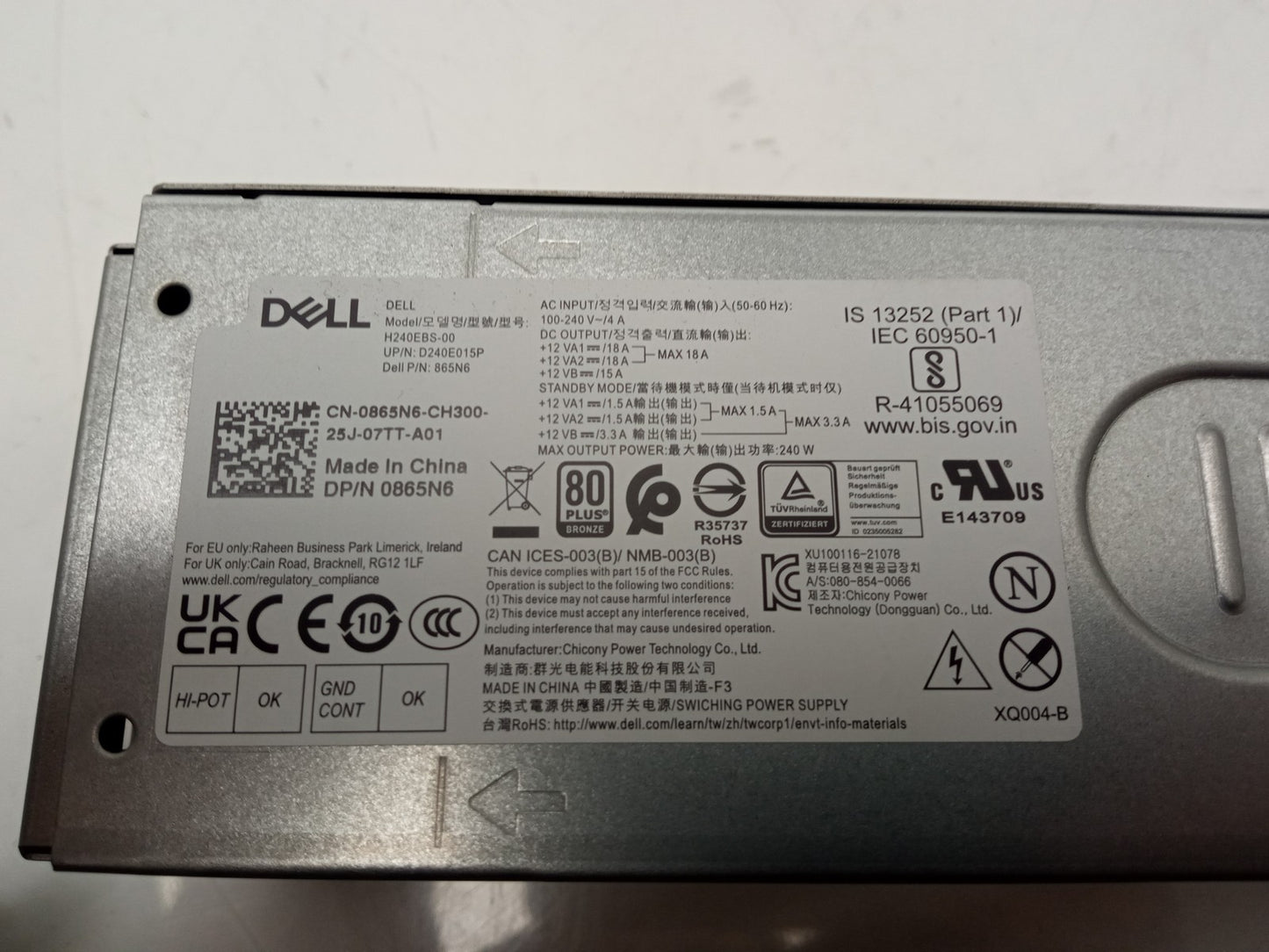 Dell OptiPlex 7000 MT 240W Power Supply Unit 0865N6 865N6 D240E015P H240EBS-00