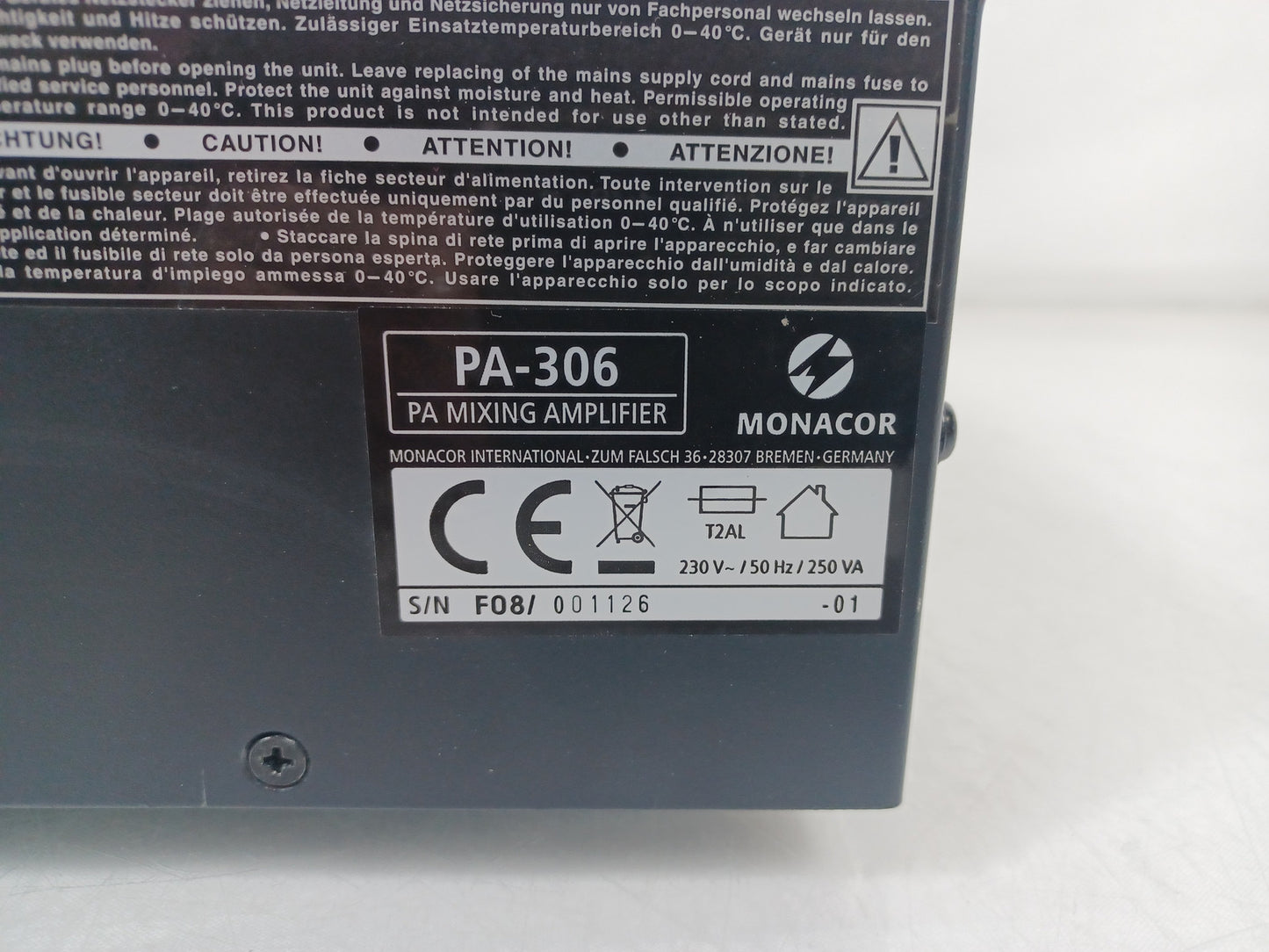 Monacor PA-306 PA Mixing Amplifier - With Rack Mounts