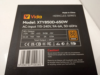 Vida Heracles Series 650W ATX Power Supply Unit XTY850D-650W