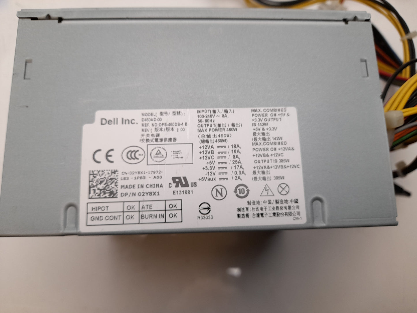 Dell XPS 8300 8500 460W Power Supply Unit 02Y8X1 2Y8X1