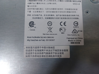 Cisco Catalyst WS-C3850-24U-S V03 24 Port PoE+ Managed Network Switch - 2x PSUs