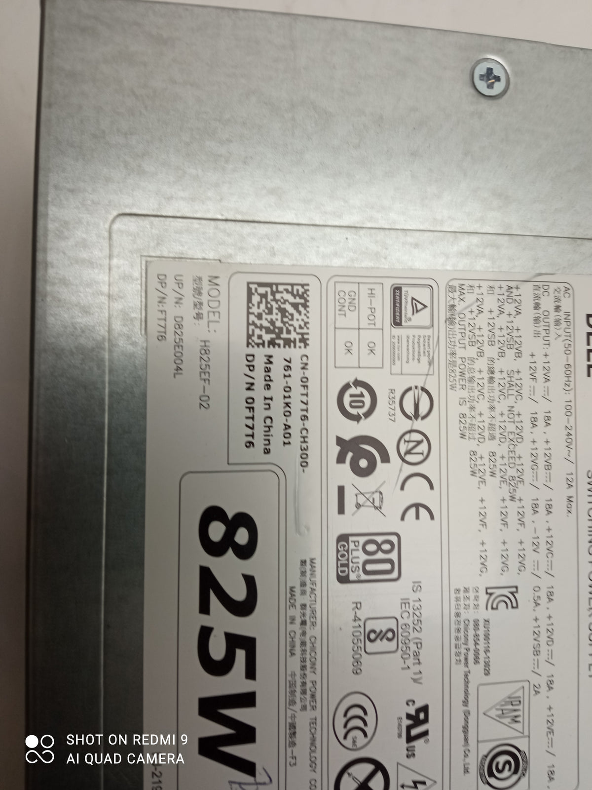 Dell Precision T610 825W Server Power Supply Unit 0FT7T6