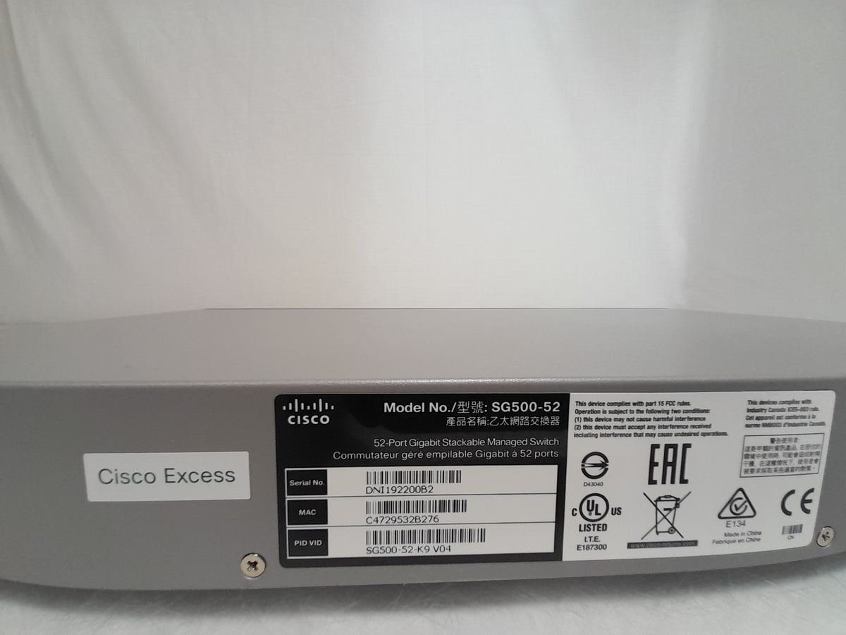 Cisco SG500-52P-K9 V04 48 Port Gigabit Ethernet w/ 4 Gigabit SFP+ Uplinks