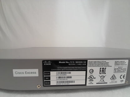 Cisco SG500-52P-K9 V04 48 Port Gigabit Ethernet w/ 4 Gigabit SFP+ Uplinks