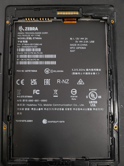Zebra ET40AA-001C2B0-A6 ET40AA Android 11 128GB Rugged Tablet Barcode Scanner