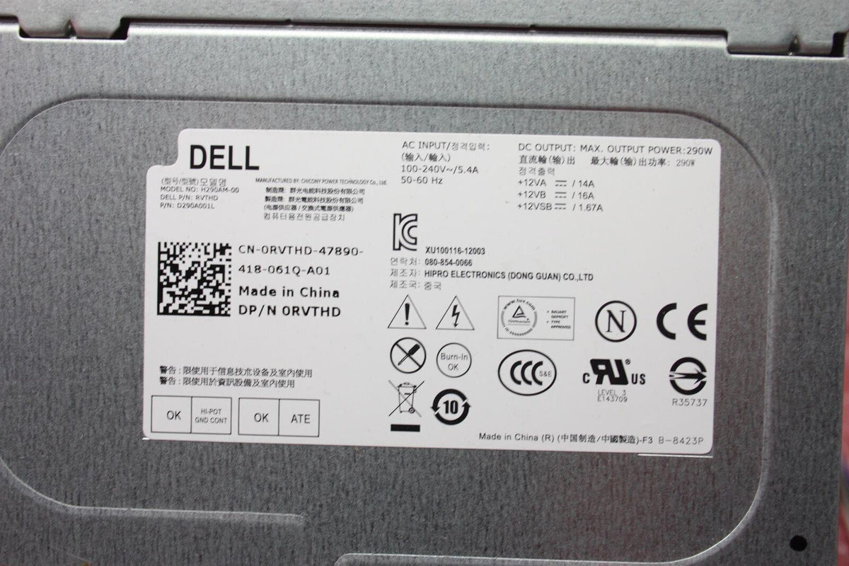 Dell OptiPlex 3020 7020 9020 290W Power Supply Unit 0RVTHD RVTHD