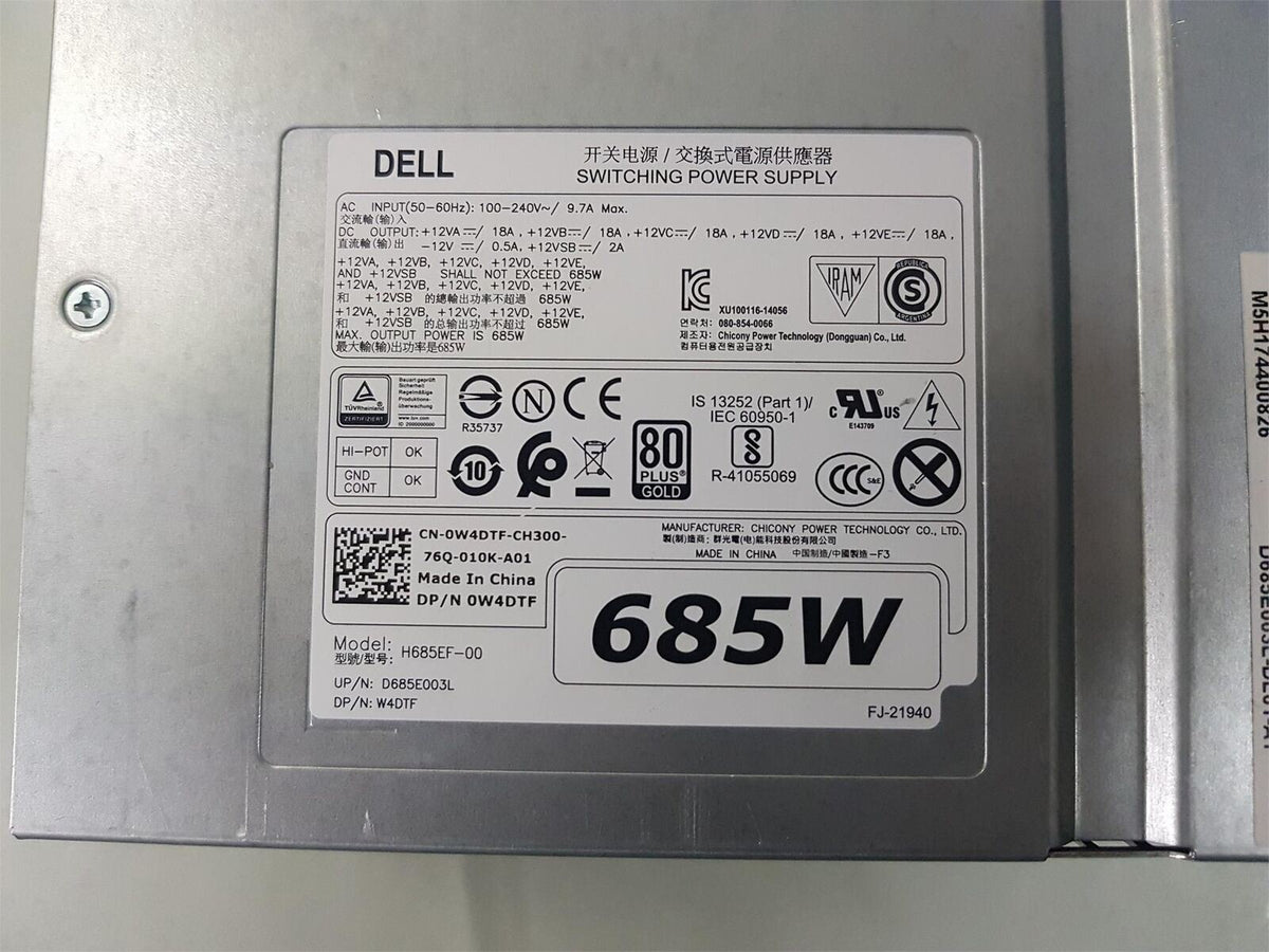 Dell Precision T5610 T5810 T7810 685W Power Supply Unit 0W4DTF W4DTF