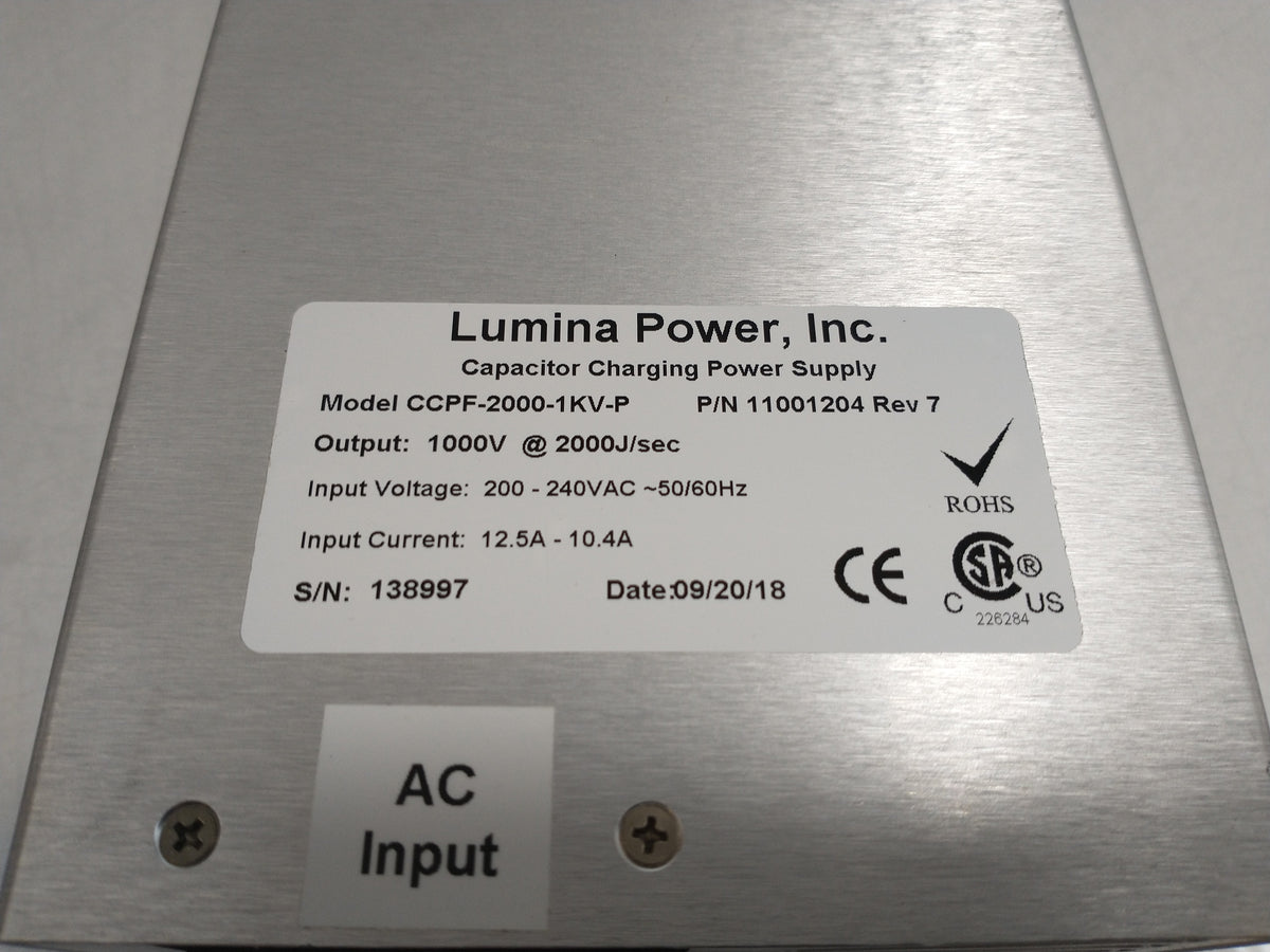 Lumina Power CCPF-2000-1KV-P 1000V Capacitor Charging Power Supply - Untested