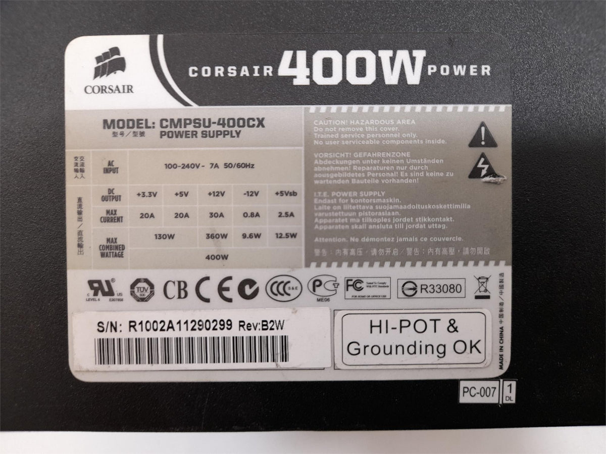Corsair CX400 400W Desktop PSU ATX Power Supply Unit CMPSU-400CX