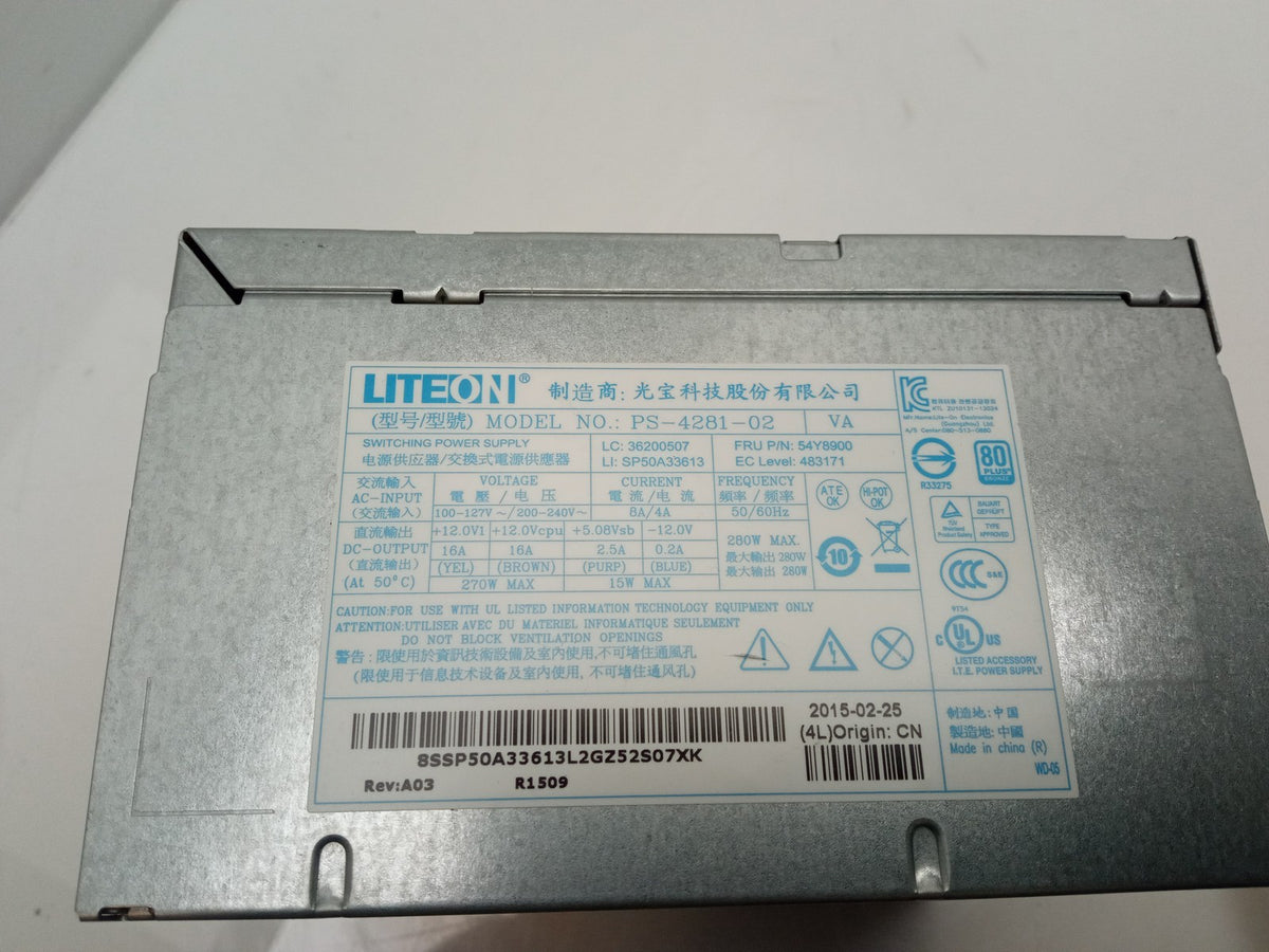 LITEON Lenovo ThinkCentre M82 E73 P300 280W Power Supply Unit 54Y8900 PS-4281-02