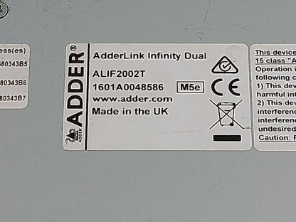 ADDERLink INFINITY Dual 2002 ALIF2002T DVI USB IP KVM Transmitter No PSU