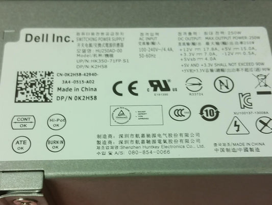 Dell OptiPlex 7010 9010 SFF 250W Power Supply Unit 0K2H58 K2H58