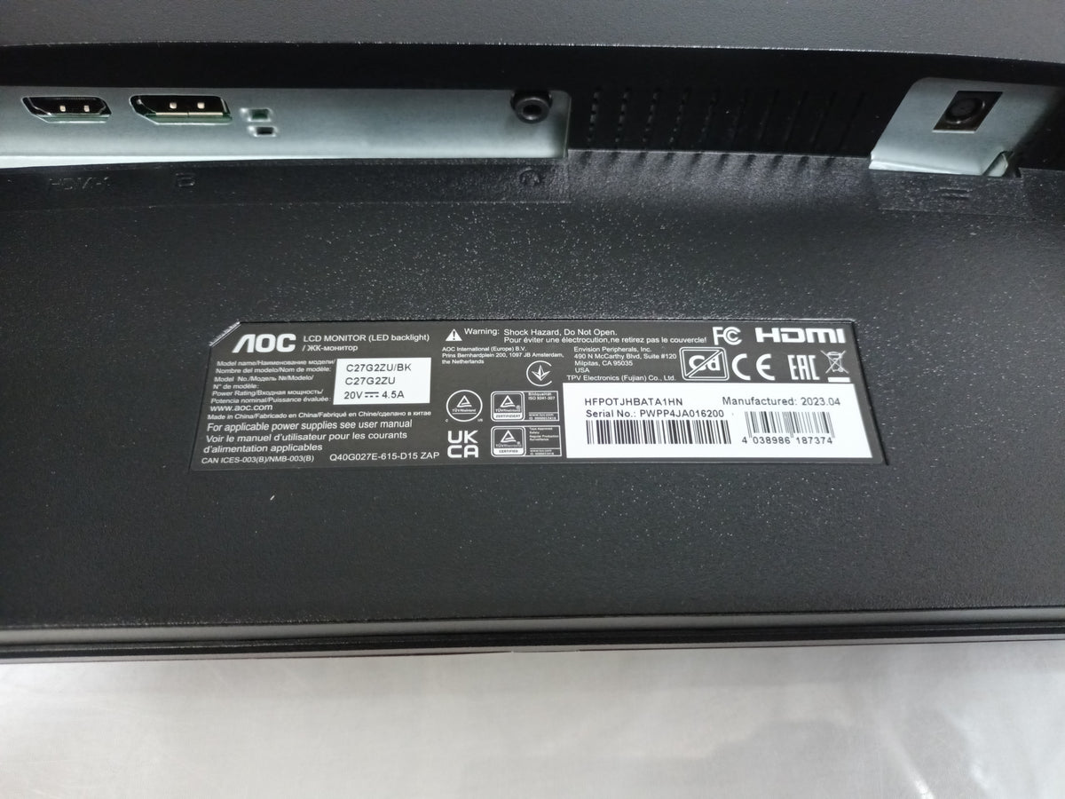 AOC C27G2ZU/BK 27" HDMI DP 1920x1080 Curved Gaming Monitor With Stand, PSU & HDMI Cable