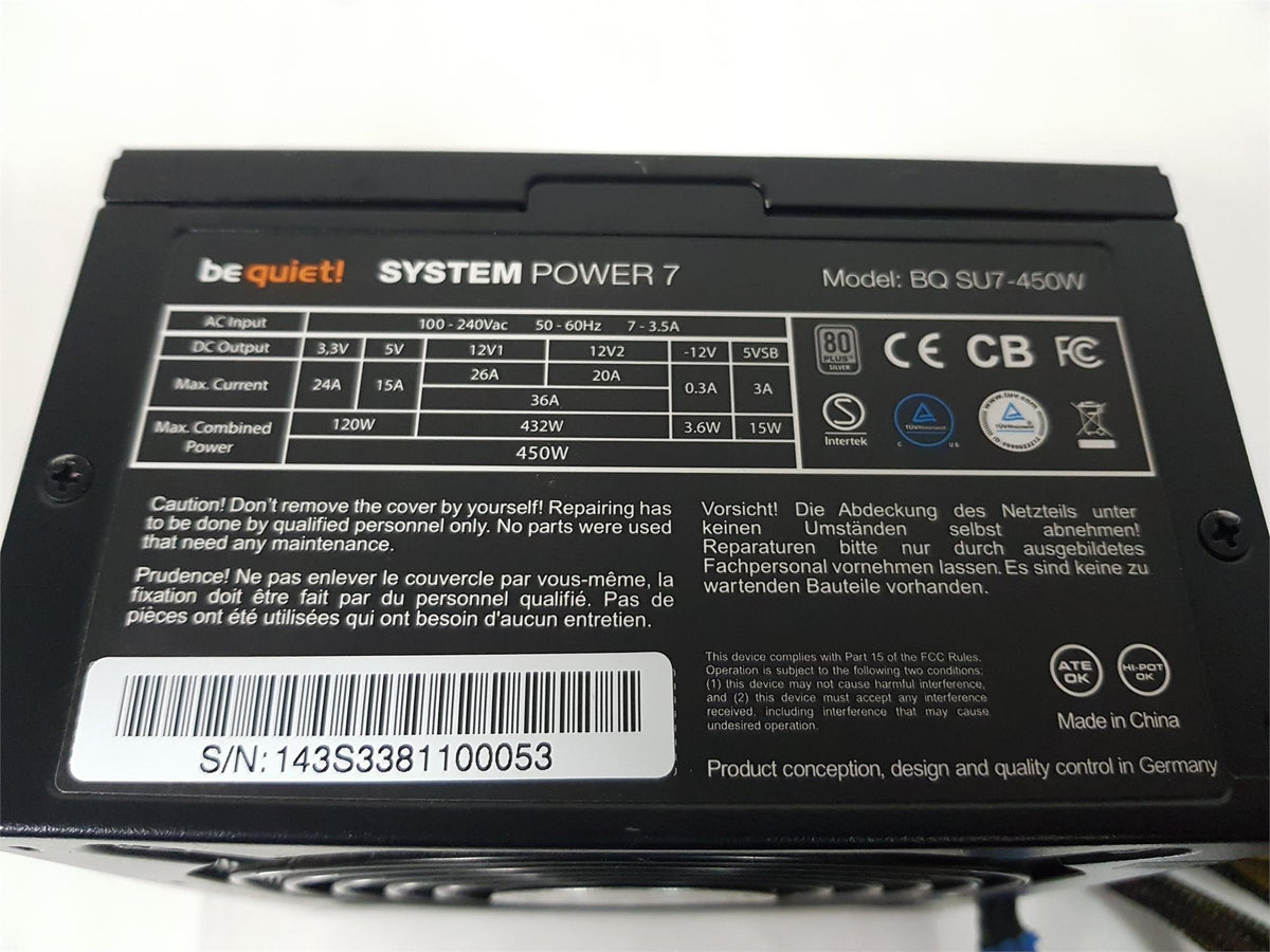 Be Quiet! System Power 7 450W Power Supply Unit BQ  SU7-450W