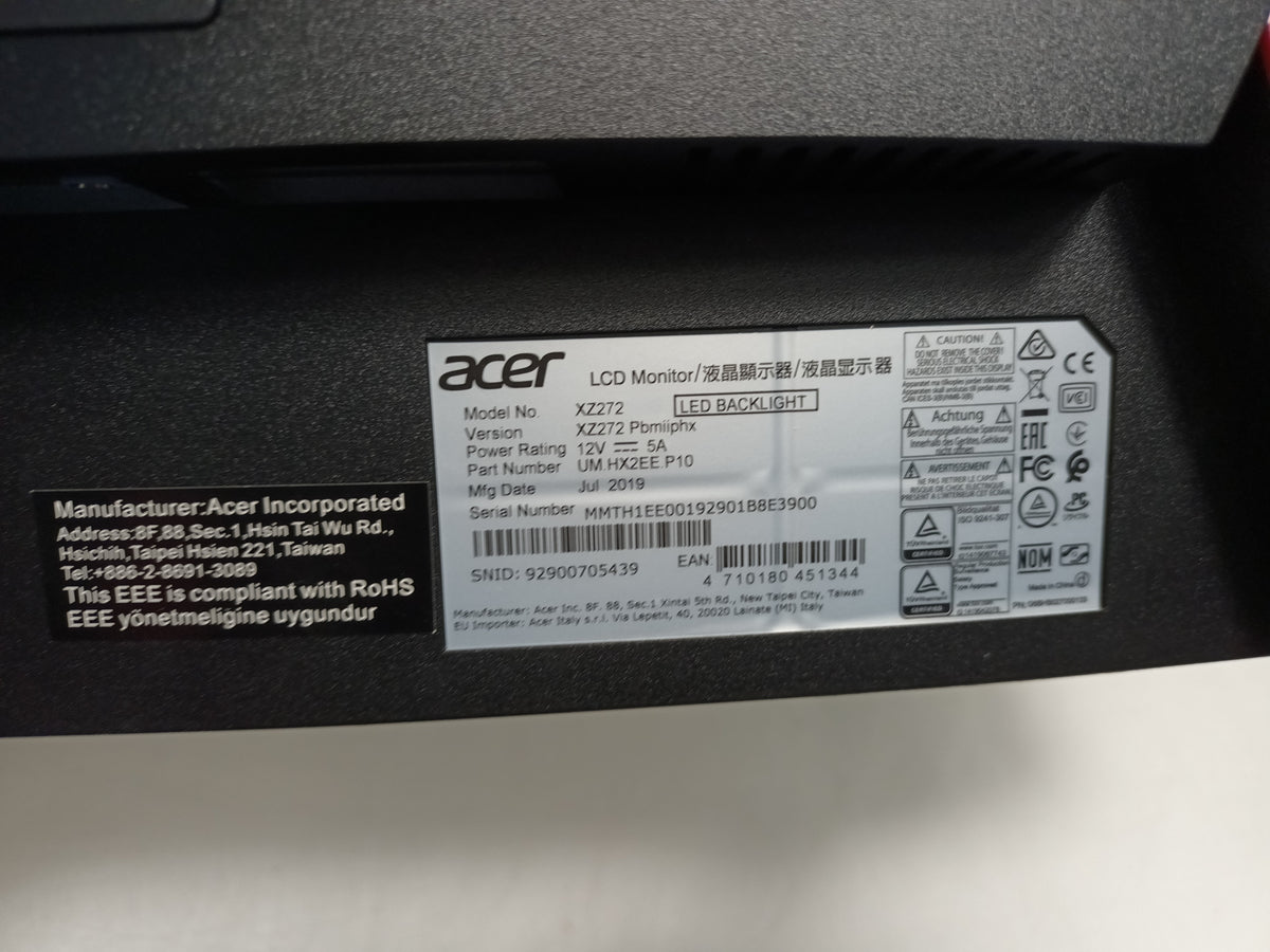 Acer XZ272 27" HDMI DP 1920 x 1080 Monitor With Stand