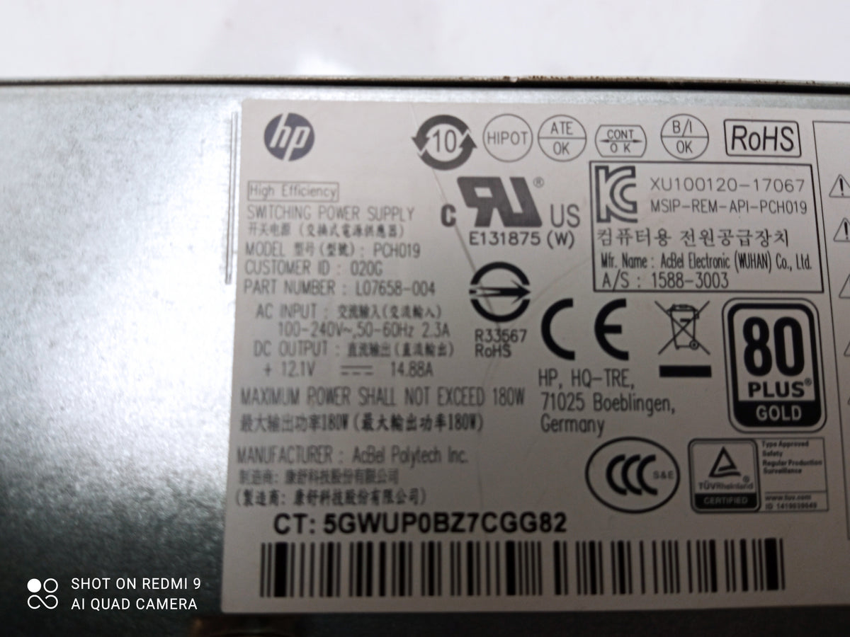 HP ProDesk 400 G5 180W Power Supply Unit L07658-004 PCH019